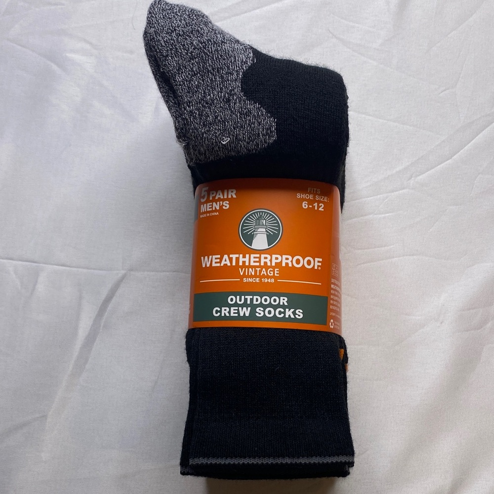 Weatherproof Vintage Men's Black and Gray Wool Blend‎ Crew Socks